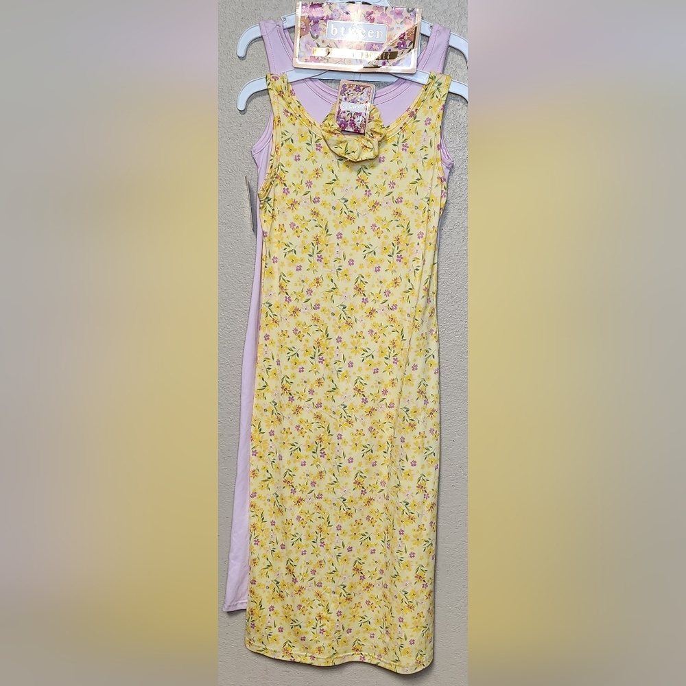 Btween Girls 2 Pack Long Tank Dresses With Accessory Yellow And Pink Size 10